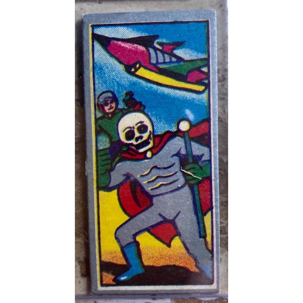 Vintage Japanese Menko Trading Card With Skull Rocket Art